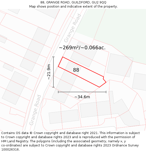 88, GRANGE ROAD, GUILDFORD, GU2 9QQ: Plot and title map
