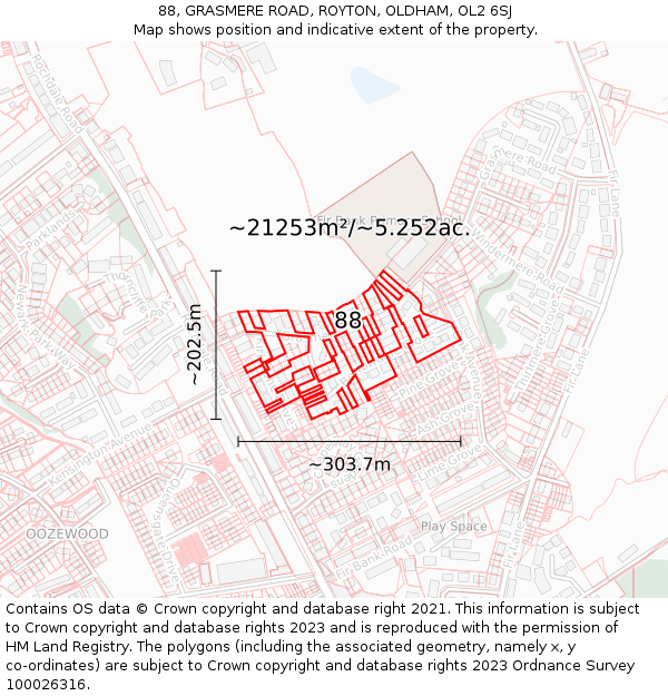 88, GRASMERE ROAD, ROYTON, OLDHAM, OL2 6SJ: Plot and title map