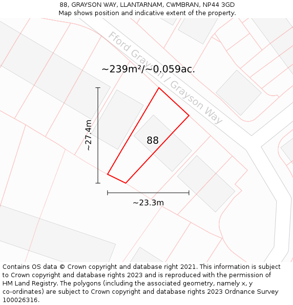 88, GRAYSON WAY, LLANTARNAM, CWMBRAN, NP44 3GD: Plot and title map