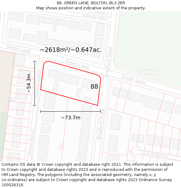 88, GREEN LANE, BOLTON, BL3 2ER: Plot and title map
