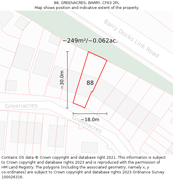 88, GREENACRES, BARRY, CF63 2PL: Plot and title map