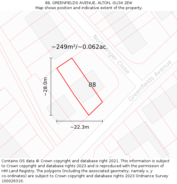 88, GREENFIELDS AVENUE, ALTON, GU34 2EW: Plot and title map