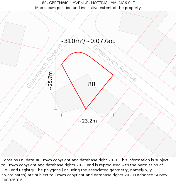 88, GREENWICH AVENUE, NOTTINGHAM, NG6 0LE: Plot and title map