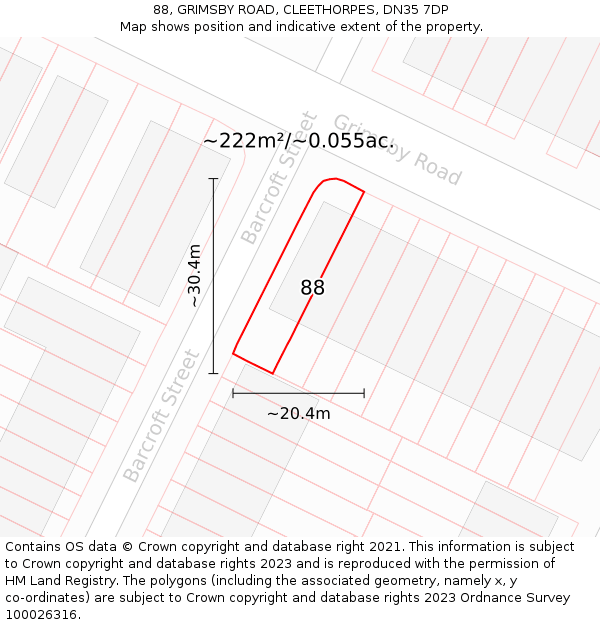 88, GRIMSBY ROAD, CLEETHORPES, DN35 7DP: Plot and title map
