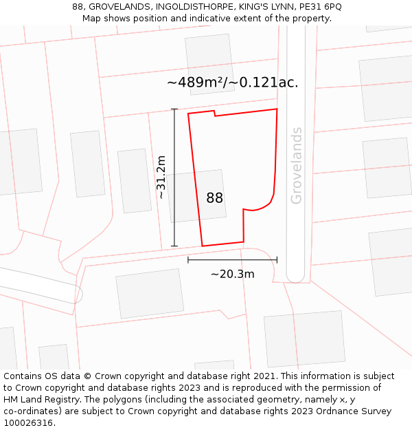 88, GROVELANDS, INGOLDISTHORPE, KING'S LYNN, PE31 6PQ: Plot and title map