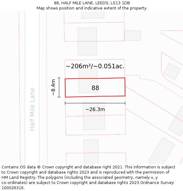 88, HALF MILE LANE, LEEDS, LS13 1DB: Plot and title map