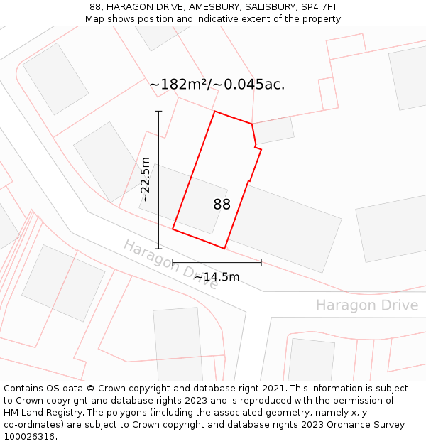 88, HARAGON DRIVE, AMESBURY, SALISBURY, SP4 7FT: Plot and title map