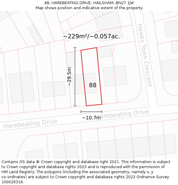 88, HAREBEATING DRIVE, HAILSHAM, BN27 1JW: Plot and title map