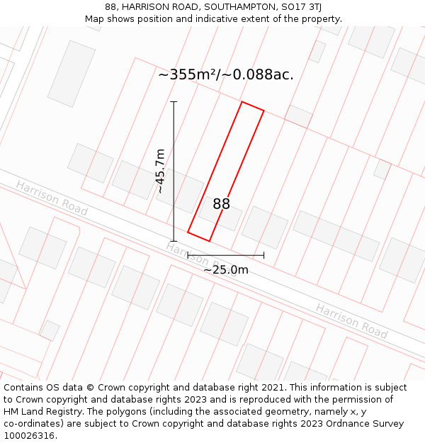 88, HARRISON ROAD, SOUTHAMPTON, SO17 3TJ: Plot and title map