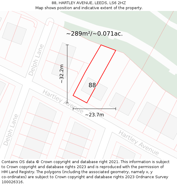 88, HARTLEY AVENUE, LEEDS, LS6 2HZ: Plot and title map