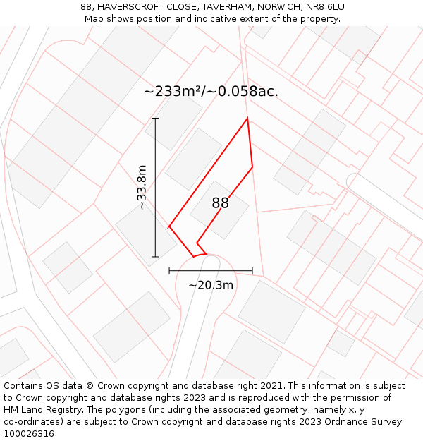 88, HAVERSCROFT CLOSE, TAVERHAM, NORWICH, NR8 6LU: Plot and title map