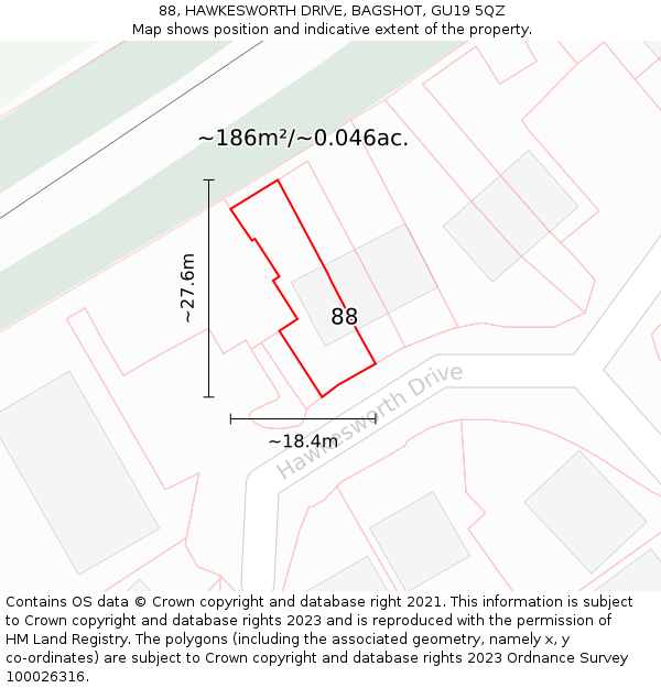 88, HAWKESWORTH DRIVE, BAGSHOT, GU19 5QZ: Plot and title map