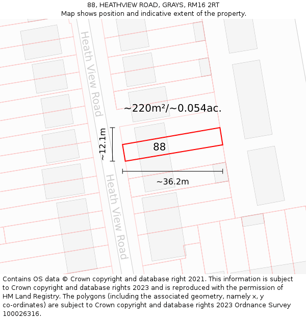 88, HEATHVIEW ROAD, GRAYS, RM16 2RT: Plot and title map