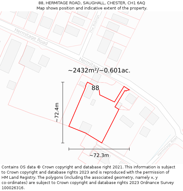 88, HERMITAGE ROAD, SAUGHALL, CHESTER, CH1 6AQ: Plot and title map