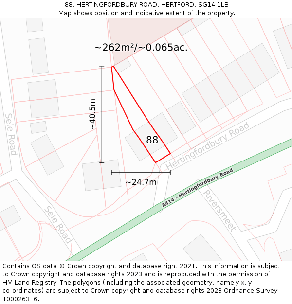 88, HERTINGFORDBURY ROAD, HERTFORD, SG14 1LB: Plot and title map