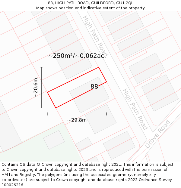 88, HIGH PATH ROAD, GUILDFORD, GU1 2QL: Plot and title map