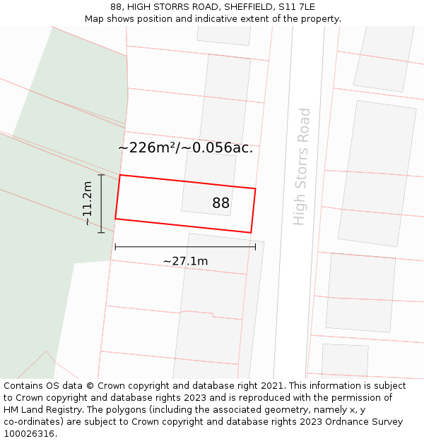 88, HIGH STORRS ROAD, SHEFFIELD, S11 7LE: Plot and title map