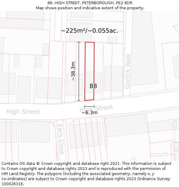 88, HIGH STREET, PETERBOROUGH, PE2 8DR: Plot and title map