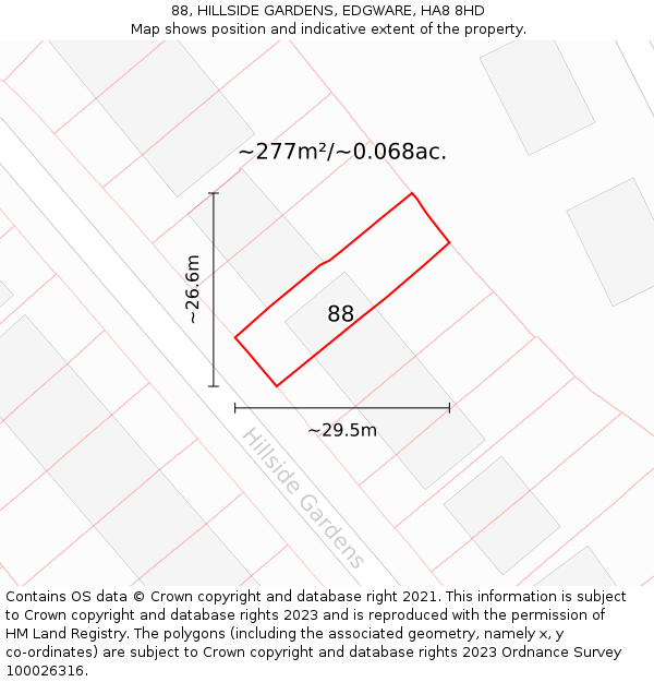 88, HILLSIDE GARDENS, EDGWARE, HA8 8HD: Plot and title map