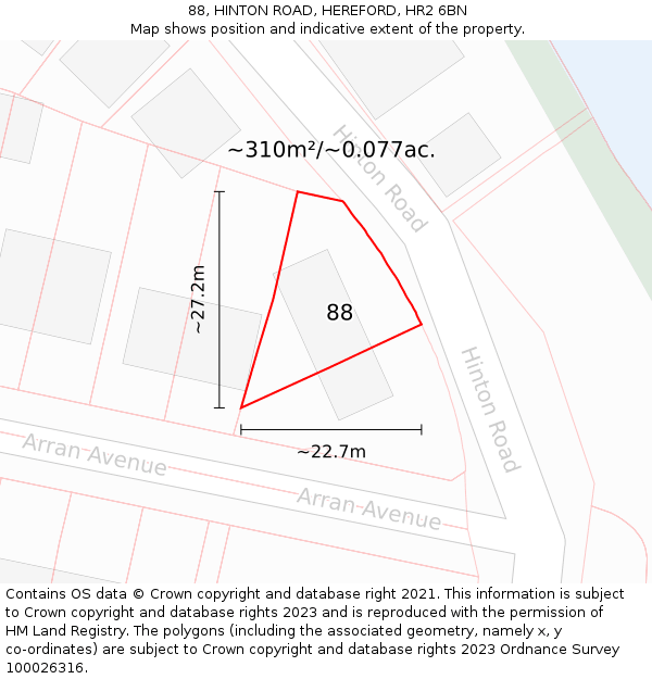 88, HINTON ROAD, HEREFORD, HR2 6BN: Plot and title map