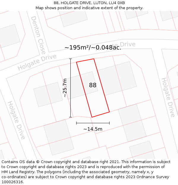88, HOLGATE DRIVE, LUTON, LU4 0XB: Plot and title map