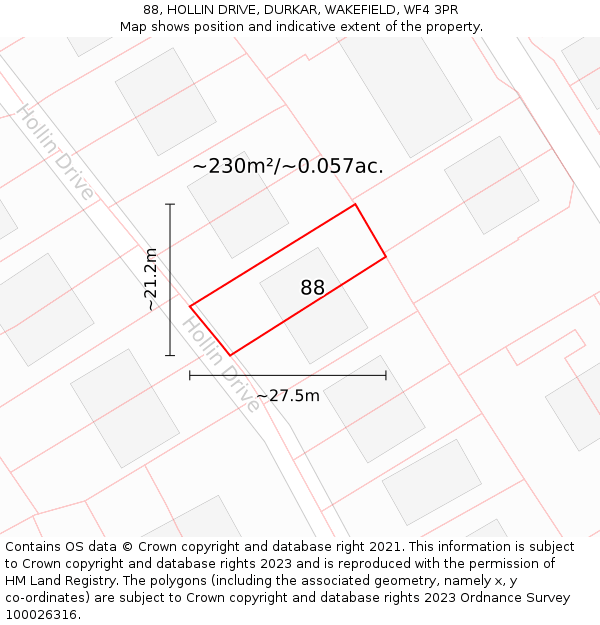88, HOLLIN DRIVE, DURKAR, WAKEFIELD, WF4 3PR: Plot and title map