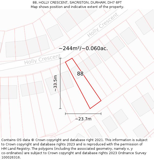 88, HOLLY CRESCENT, SACRISTON, DURHAM, DH7 6PT: Plot and title map