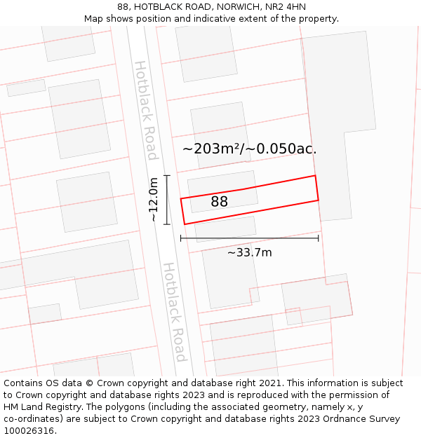 88, HOTBLACK ROAD, NORWICH, NR2 4HN: Plot and title map