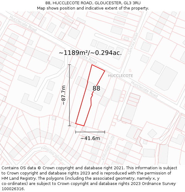 88, HUCCLECOTE ROAD, GLOUCESTER, GL3 3RU: Plot and title map