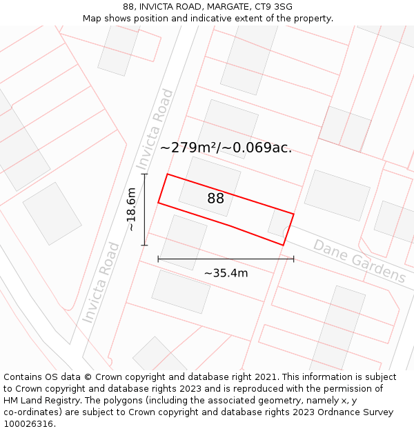 88, INVICTA ROAD, MARGATE, CT9 3SG: Plot and title map