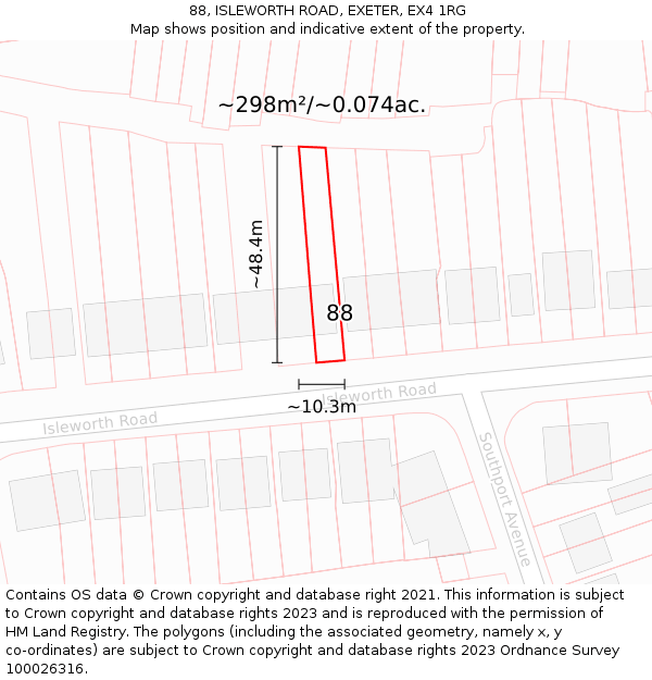 88, ISLEWORTH ROAD, EXETER, EX4 1RG: Plot and title map