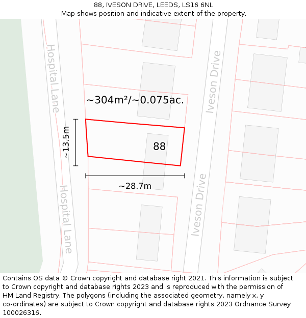 88, IVESON DRIVE, LEEDS, LS16 6NL: Plot and title map