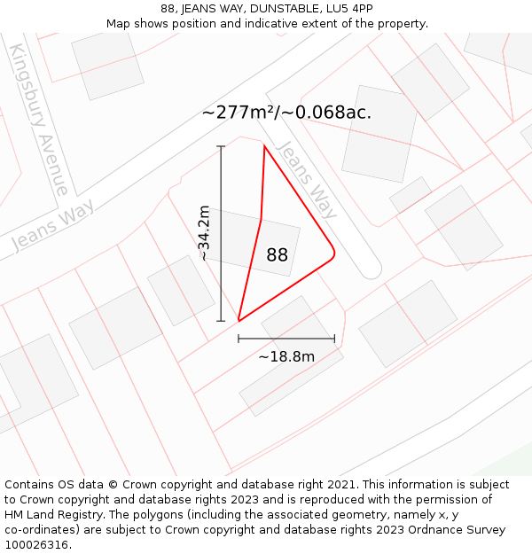 88, JEANS WAY, DUNSTABLE, LU5 4PP: Plot and title map