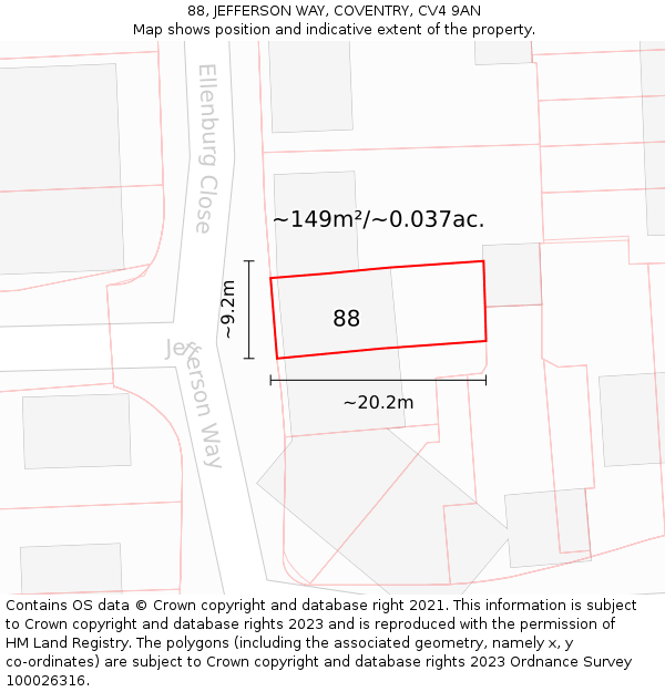 88, JEFFERSON WAY, COVENTRY, CV4 9AN: Plot and title map