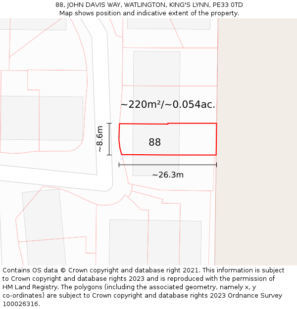 88, JOHN DAVIS WAY, WATLINGTON, KING'S LYNN, PE33 0TD: Plot and title map