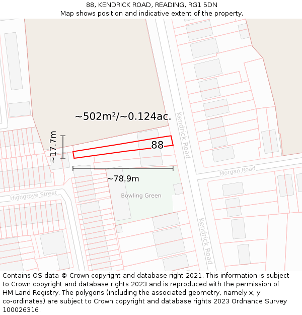 88, KENDRICK ROAD, READING, RG1 5DN: Plot and title map