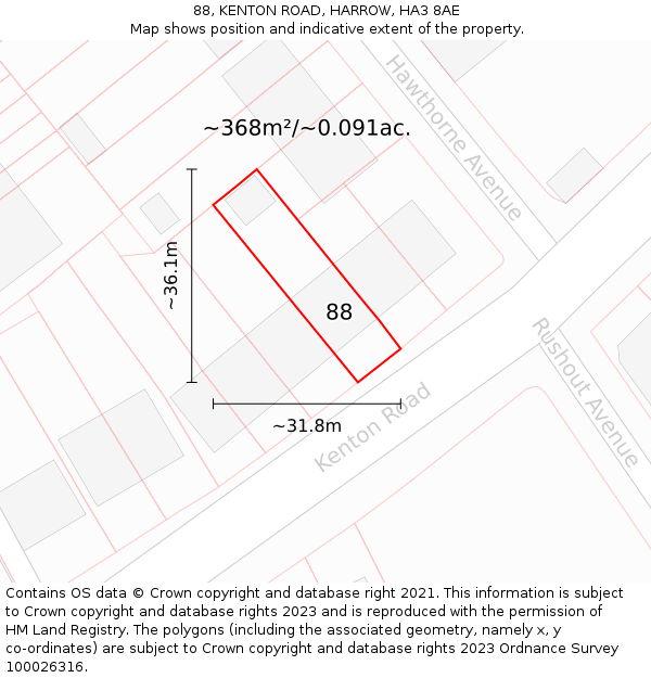 88, KENTON ROAD, HARROW, HA3 8AE: Plot and title map
