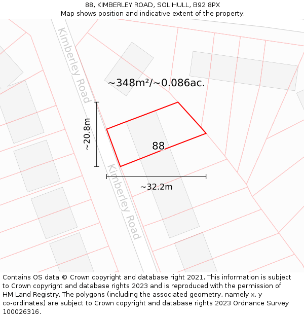 88, KIMBERLEY ROAD, SOLIHULL, B92 8PX: Plot and title map