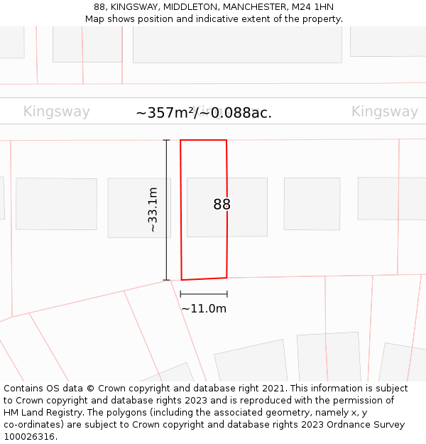 88, KINGSWAY, MIDDLETON, MANCHESTER, M24 1HN: Plot and title map