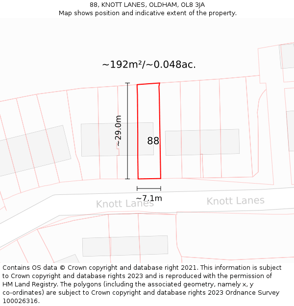 88, KNOTT LANES, OLDHAM, OL8 3JA: Plot and title map
