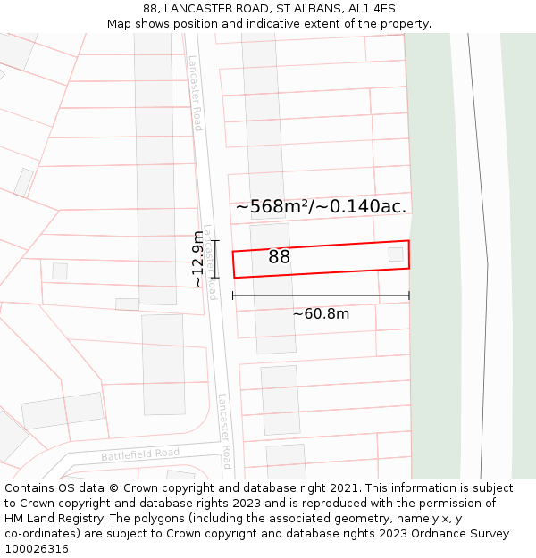 88, LANCASTER ROAD, ST ALBANS, AL1 4ES: Plot and title map