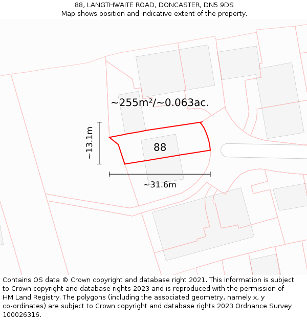 88, LANGTHWAITE ROAD, DONCASTER, DN5 9DS: Plot and title map