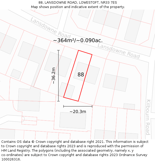 88, LANSDOWNE ROAD, LOWESTOFT, NR33 7ES: Plot and title map