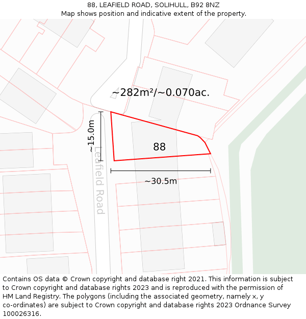 88, LEAFIELD ROAD, SOLIHULL, B92 8NZ: Plot and title map