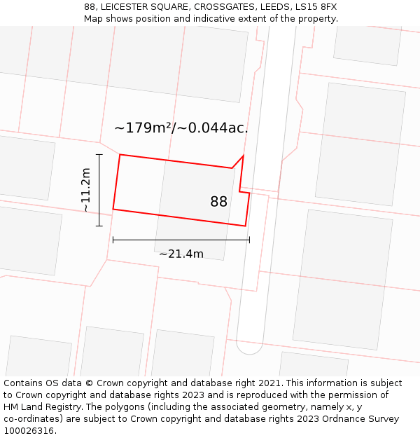 88, LEICESTER SQUARE, CROSSGATES, LEEDS, LS15 8FX: Plot and title map