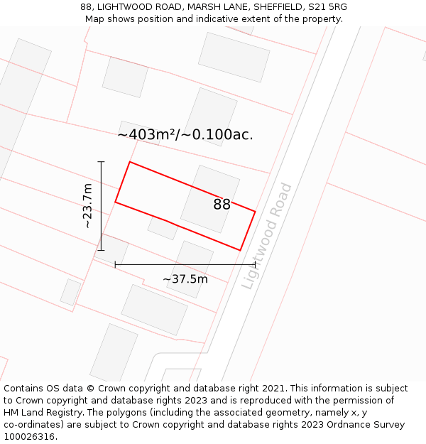 88, LIGHTWOOD ROAD, MARSH LANE, SHEFFIELD, S21 5RG: Plot and title map