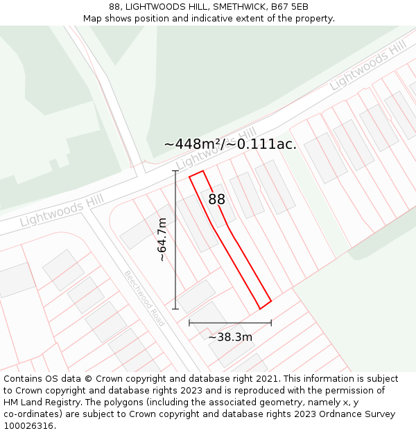 88, LIGHTWOODS HILL, SMETHWICK, B67 5EB: Plot and title map