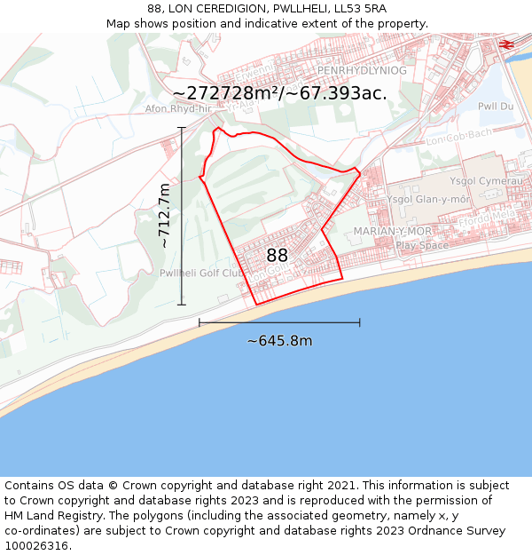 88, LON CEREDIGION, PWLLHELI, LL53 5RA: Plot and title map