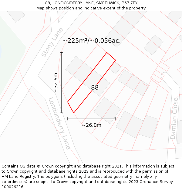 88, LONDONDERRY LANE, SMETHWICK, B67 7EY: Plot and title map