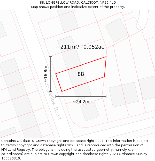 88, LONGFELLOW ROAD, CALDICOT, NP26 4LD: Plot and title map